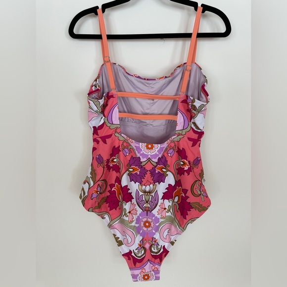 Cupshe | Retro Psychedelic Floral One Piece Swimsuit Pink Orange Size XL NWT - Picture 5 of 6